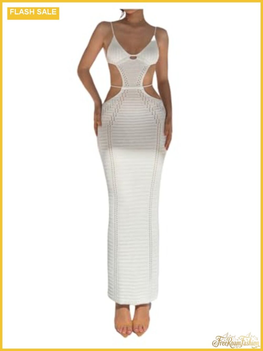 Women's Open Back Crochet Bodycon Maxi Dress Cut Out Knitted Cocktail